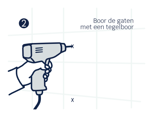 illustratie van een een hand met een boormachine die een gat boort in de tegelmuur
